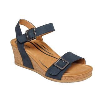 Aetrex Womens Lexa Quarter Strap Wedge In Navy