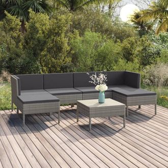 vidaXL Set De Muebles De Jard&iacute;n 7 Pzas Y Cojines Rat&aacute;n Sint&eacute;tico Gris Vidaxl