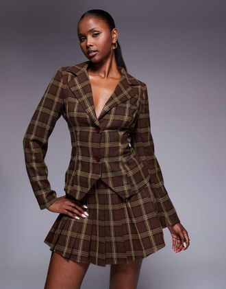 KAIIA Esclusiva Kaiia - Blazer aderente marrone a quadri heritage anni 90 in coordinato