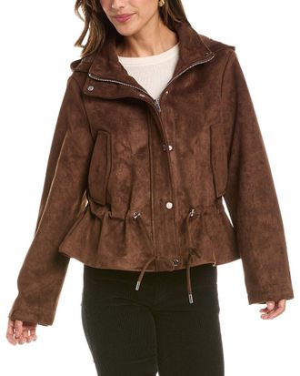 Elie Tahari womens Ruby Faux Suede Jacket, l, Brown