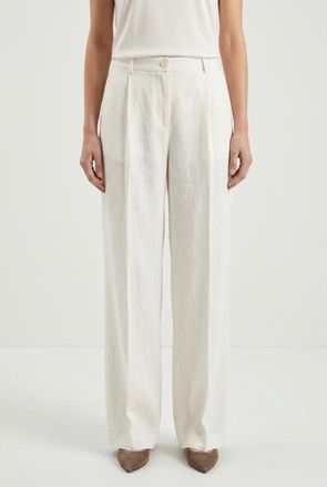 Brunello Cucinelli Off White Linen Wide Trousers, Brand Size 44 (US Size 10)