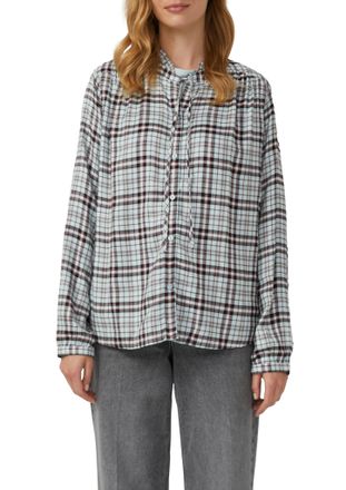 s.Oliver Karobluse S.OLIVER, Damen, Gr. 34, icy aqua check, Obermaterial: 50% Modal, 50% Viskose, kariert, relaxed fit h&uuml;ftlang, Blusen Karobluse, mit verspiel