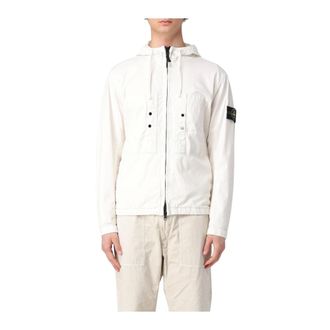 Stone Island Zip-throughs, male, Beige, 2XL, Crinkle Reps Hooded Jacket