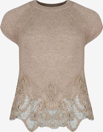 Ermanno Scervino Kurzarm-Pullover aus Kaschmir und Spitze