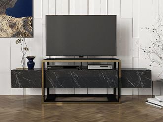 Vente-Unique Mobile TV con 2 nicchie Effetto marmo Nero e Dorato - COMEBI II