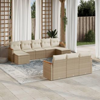 vidaXL Juego De Sof&aacute;s Jard&iacute;n Con Cojines Beige 10 Pzas Rat&aacute;n Sint&eacute;tico Vidaxl