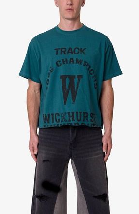mnml Wickhurst Cutoff Graphic T-Shirt in Teal at Nordstrom, Size Xx-Large