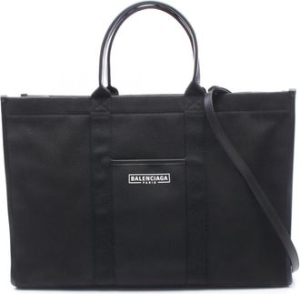 Balenciaga Black Canvas Leather Handbag Tote Bag (Pre-Owned)