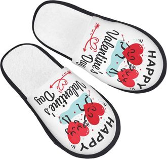 Generic Shoes Happy Love Hearts Soft Slippers Fluffy Sliders For Winter Christmas Adult M