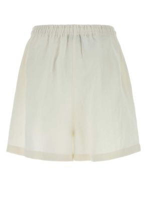 Prada Womens White Linen Shorts Bianco Exterior