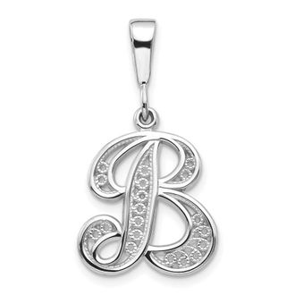 Diamond2Deal 10K White Gold Filigree Initial B Pendant