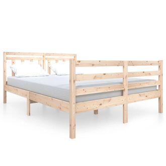 Berkfield Home Bed Frame 135x190 cm Double Solid Wood in Light Tan