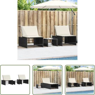 vidaXL Tavolo esterno - Lettini prendisole modulari 2 pz con tavolo nero in polyrattan