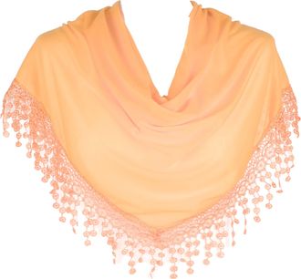 Hat To Socks Triangle Scarf with Bobbin Lace Fringes for Women (Light orange)