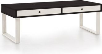 HOGAR 24 Mesa de centro de madera maciza natural, color negro y blanco