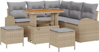 vidaXL Garden Sofa Set with Cushion 8 pcs Beige Poly rattan Vidaxl