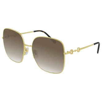 Gucci Sunglasses, female, Yellow, Size: 61 MM Gold/Brown Shaded Sunglasses
