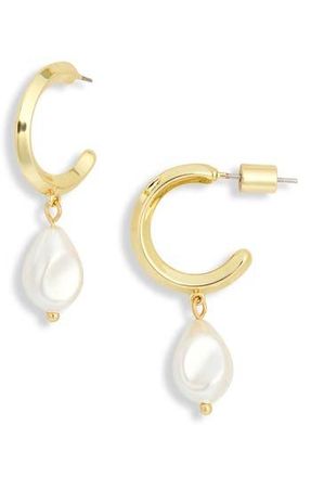 Electric Picks Jones Pearl Drop Huggie Hoop Earrings in Gold at Nordstrom Rack