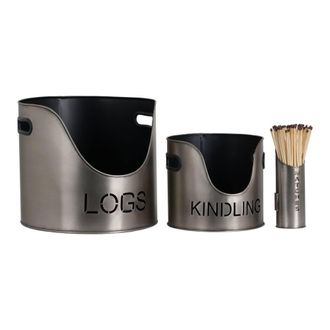 Hill Interiors Kindling Buckets & Matchstick Holder in Silver