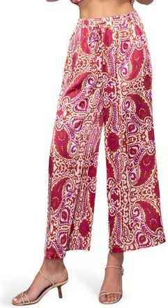 Melloday Satin Wide Leg Pants in Ivory Red Paisley at Nordstrom Rack, Size X-Small