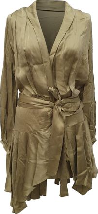 Zimmermann Empire Wrap Mini Dress in Olive Silk