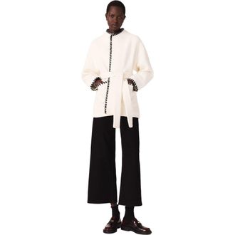 Maje Lined coat with contrasting ribbon in Ecru /Black at Nordstrom, Size 34 Eu