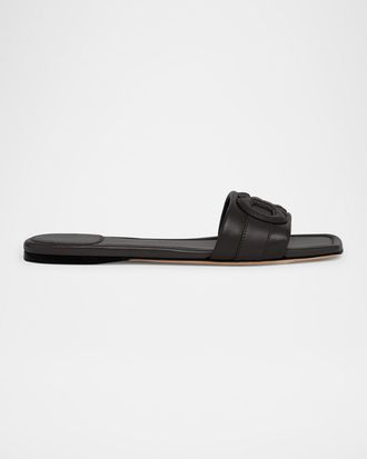 Ferragamo Liss Leather Logo Flat Slide Sandals