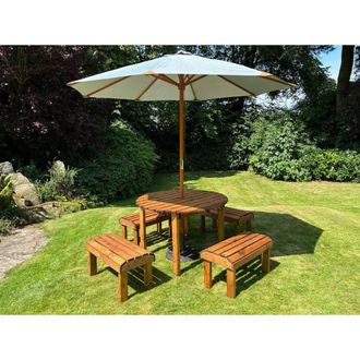 Charles Taylor Trading Knights Four Seater Garden Furniture Round Table Set - Fully Assembled in Light Brown