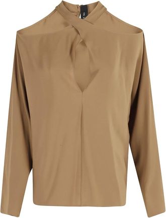 Federica Tosi Geweven Kraag Zijde Blend Blouse - Dames - Blouses - Beige - S - Overhemden