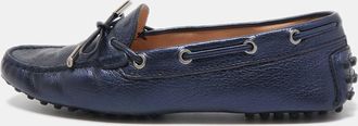 Tod's Tods Blue Leather Gommino Bow Slip On Loafers