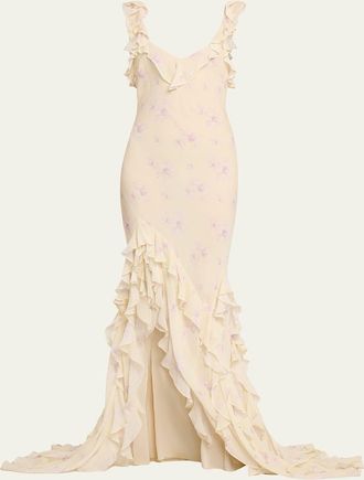 LoveShackFancy Roseline Floral Ruffle Maxi Dress
