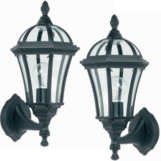 Loops 2 PACK IP44 Outdoor Wall Lamp Matt Black & Glass Traditional Lantern Porch Path