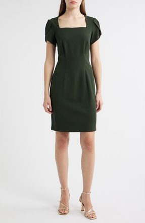 Connected Tulip Sleeve Sheath Dress in Loden/gold at Nordstrom, Size 14