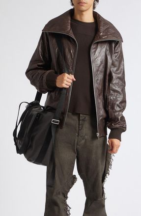 Rick Owens Dracuflight Leather Jacket in Grease at Nordstrom, Size 52