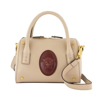 Versace Ruime Kleine Leren Boston Tas - Dames - Handtassen - Beige - ONE Size - Leer - Tassen