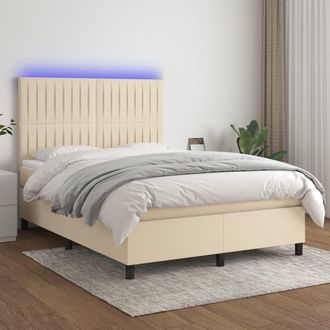 vidaXL Vidaxl - Cama Box Spring Colch&oacute;n Y Luces Led Tela Crema 140x190 Cm
