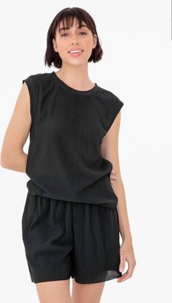 Mono B Micro Pleated Tank Top In Black