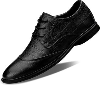 Generic Dress Oxford for Men Lace Up Round Cap Toe Derby Shoes Leather Slip Resistant Anti-Slip Non Slip Rubber Sole Wedding(Black,9.5 UK)