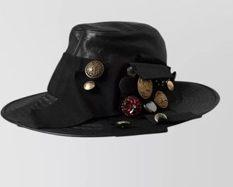 Dolce & Gabbana leather crystal-embellished wide-brim fedora hat