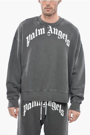 Palm Angels Crew-Neck Cotton Sweatshirt with Lettering Print size S