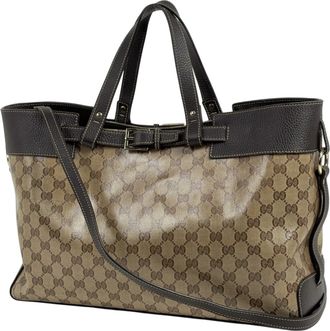 Gucci Gg Crystal Brown Leather Shoulder Bag Tote Bag (Pre-Owned)