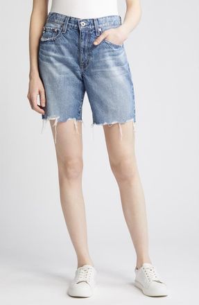 AG - Adriano Goldschmied Ex-Boyfriend Raw Hem Mid Length Denim Shorts in Myth at Nordstrom, Size 30