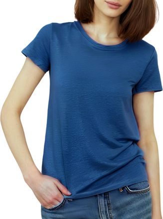 Majestic Filatures Stretch Linen Short Sleeve Crewneck Tee In Bleu Taormina