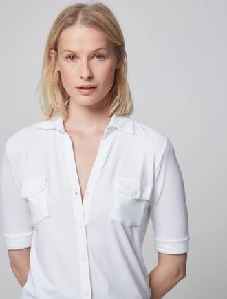 Majestic Filatures Soft Touch Elbow Sleeve Pocket Shirt in Blanc at Nordstrom, Size 3