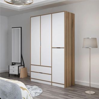 Dmora Armario Grande Serle, Ropero Dormitorio 2 Cajones, Perchero, 3 Estantes, 140x208h Cm Blanco