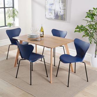 Home Source Industries Kitchen Dining Table Set 120cm Veneer Top Beech Legs With 4 Chairs in Navy