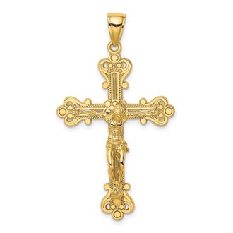 Diamond2Deal 14k Yellow Gold Textured Crucifix Charm Pendant