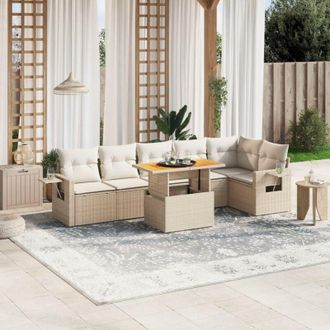 vidaXL Vidaxl - Set Sof&aacute;s De Jard&iacute;n 7 Piezas Y Cojines Rat&aacute;n Sint&eacute;tico Beige