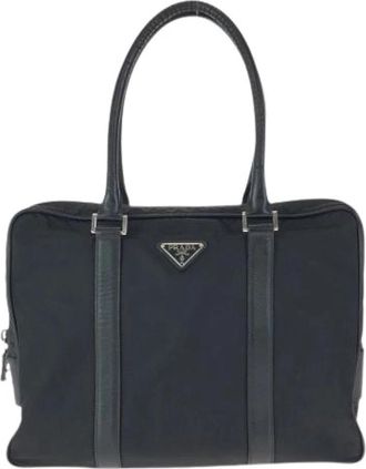 Prada Pre-owned Tessuto Saffiano Nylon Leather Business Tote Bag - Heren - Vintage Shopper - Zwart - ONE Size - Nylon - Vintage
