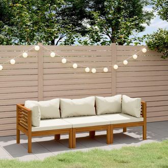 vidaXL Vidaxl - Sof&aacute; De Jard&iacute;n De 3 Plazas Con Coj&iacute;n Crema Madera De Acacia
